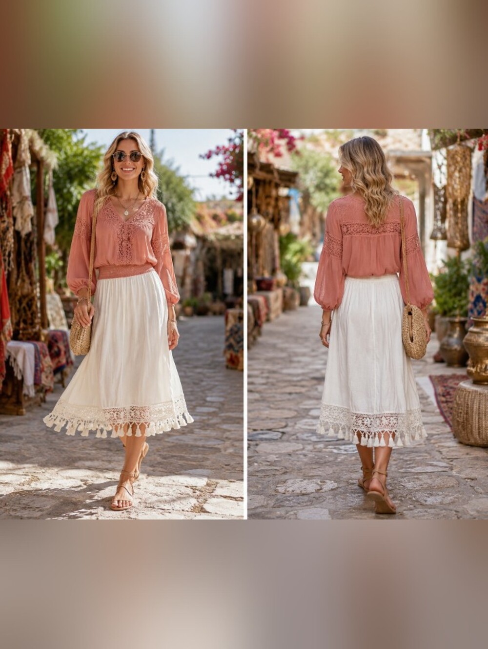 soft surroundings petite small ivory cotton boho tassel hem peasant skirt ps